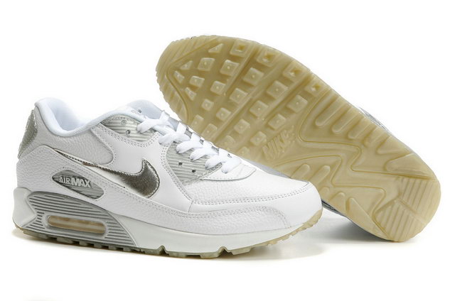 Womens Nike Air Max 90 Shoes Premium White Silver